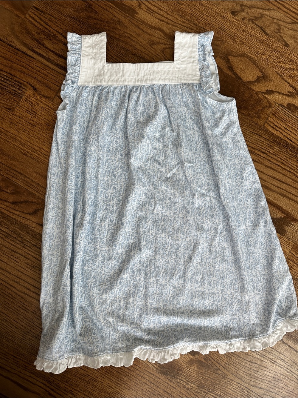 Girls' Light Blue Sundress with White Yoke and Ruffle Trim